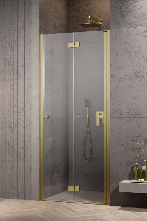 Darmowa Dostawa - Drzwi prysznicowe 80 cm składane złoty szczotkowany/szkło przezroczyste Radaway Nes Brushed Gold DWB 100290809901R