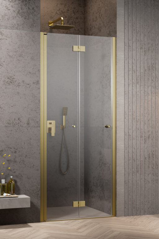 Darmowa Dostawa - Drzwi prysznicowe 80 cm składane złoty szczotkowany/szkło przezroczyste Radaway Nes Brushed Gold DWB 100290809901L