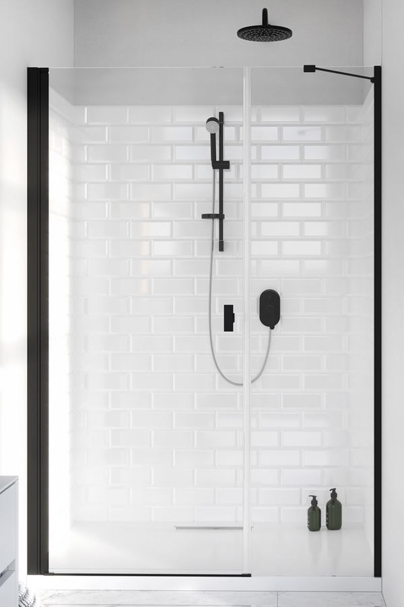 Darmowa Dostawa - Drzwi prysznicowe 120 cm uchylne czarny mat/szkło przezroczyste Radaway Nes Black DWS 100281205401L