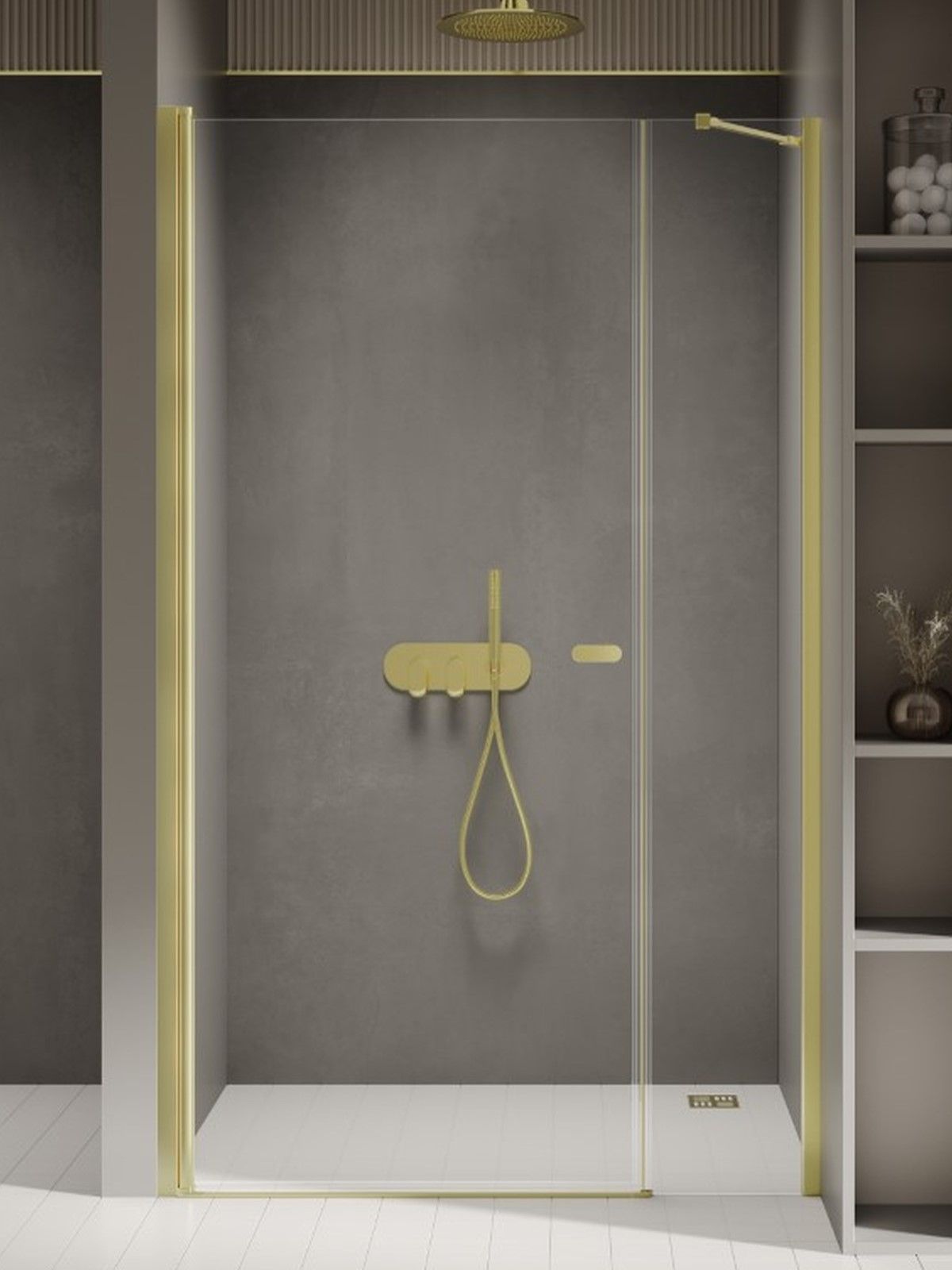 Darmowa Dostawa - Drzwi prysznicowe 110 cm uchylne złoty szczotkowany/szkło przezroczyste New Trendy New Soleo Light Gold D0941AWP