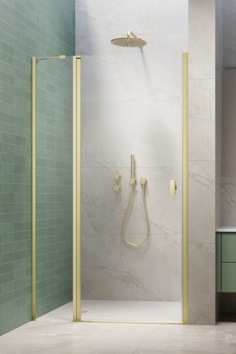 Darmowa Dostawa - Drzwi prysznicowe 120 cm uchylne złoty szczotkowany/szkło przezroczyste Radaway Nes Brushed Gold DWJ II 100361209801L
