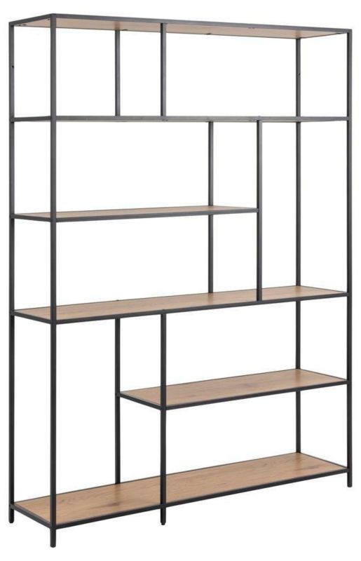 Regał na książki Seaford XIV Actona industrialny metalowy półki dąb/czarny do salonu 135 cm 1 szt.