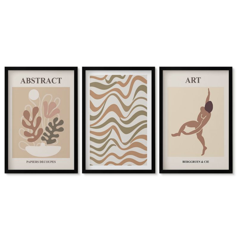 Zestaw 3 obrazów w czarnej ramie Tulup 40x60 cm Abstrakcyjne wzory Matisse boho Obrazy do kuchni w ramie 1 kpl