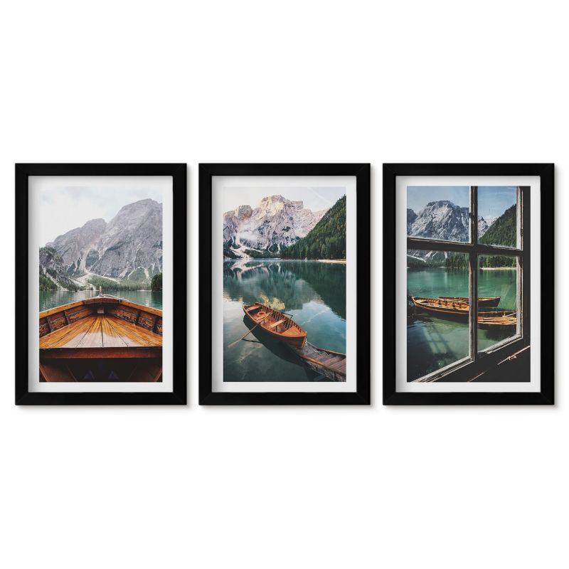 Komplet obrazów czarna rama Tulup 20x30 cm Górskie jezioro łodzie okno Galeria ścienna 1 kpl