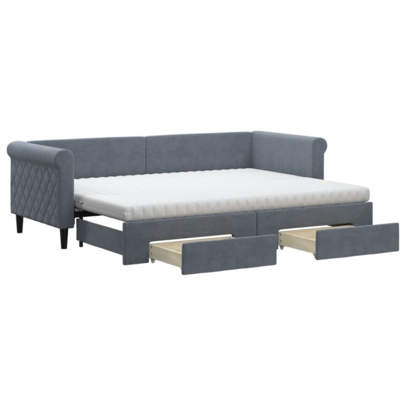 Sofa rozkładana WaszeMeble 80x200 cm Ciemnoszary aksamit z szufladami WM-3197837 1 szt.