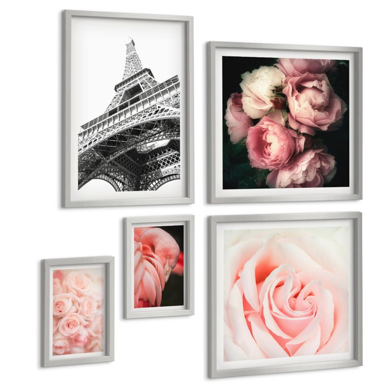 Zestaw Obrazów 5 Częściowy ArtPrintCave (2x50x50+2x20x30+40x60cm) Srebrna rama Góry woda piękne krajobrazy 1 kpl.