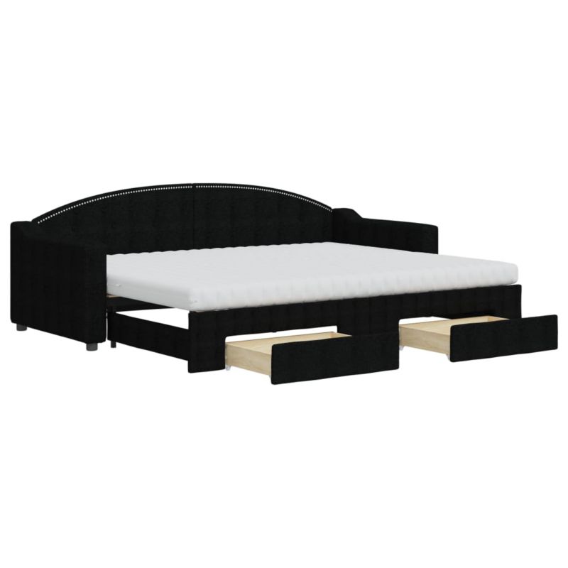 Sofa rozkładana WaszeMeble 80x200 cm Czarny tkanina z szufladami WM-3197581 1 szt.