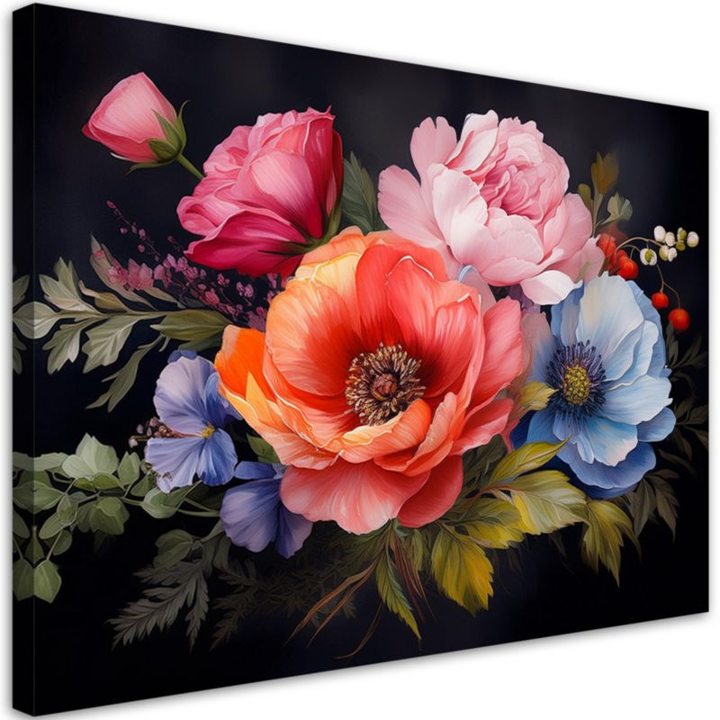 Obraz do salonu sypialni Feeby Kolorowe Kwiaty Retro 90x60 cm 1szt