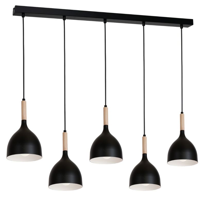 Lampa wisząca Luminex Noak Wood czarny matowa-jasne drewno wym: 110 x 122 x 17 cm 5xE27 x 15W 1 szt.