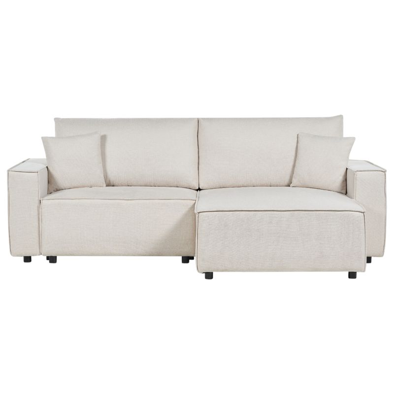 Sofa rozkładana dla 3 osób Karila Jasnobeżowy ze schowkiem Lewostronny 1 szt.