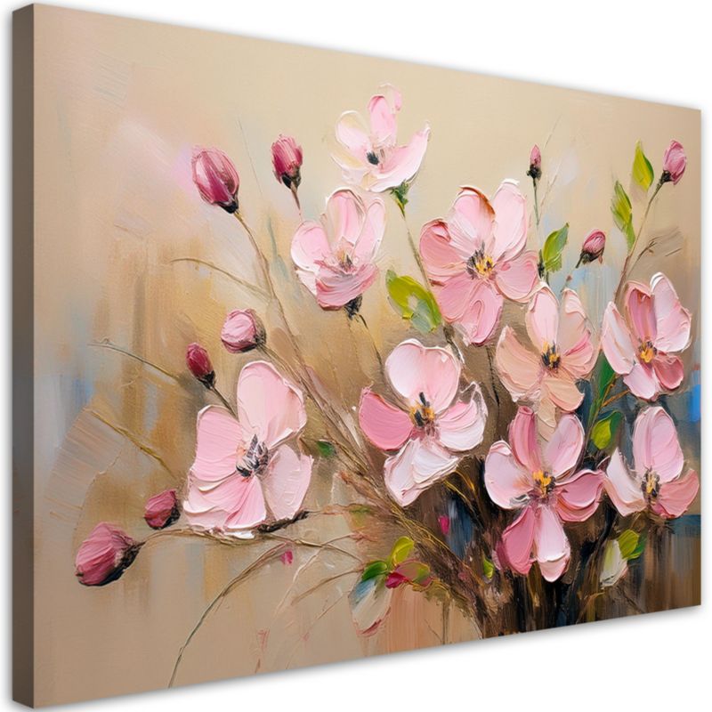 Obraz do salonu sypialni Feeby Pudrowe Różowe Kwiaty Rośliny Malowane 60x40cm 1szt