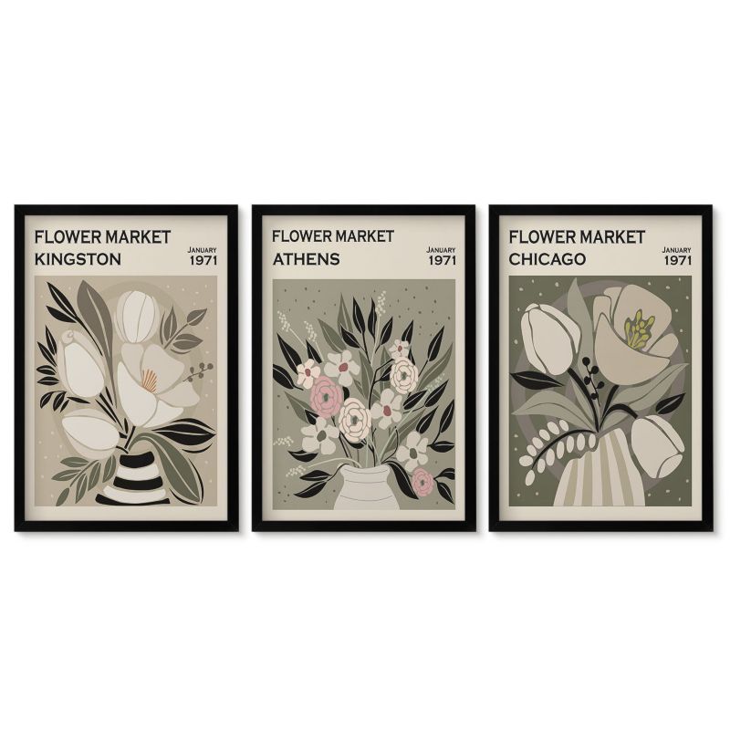 Komplet obrazów czarna rama Tulup 40x60 cm Kwiatowe kompozycje retro Obrazy do kuchni w ramie 1 kpl