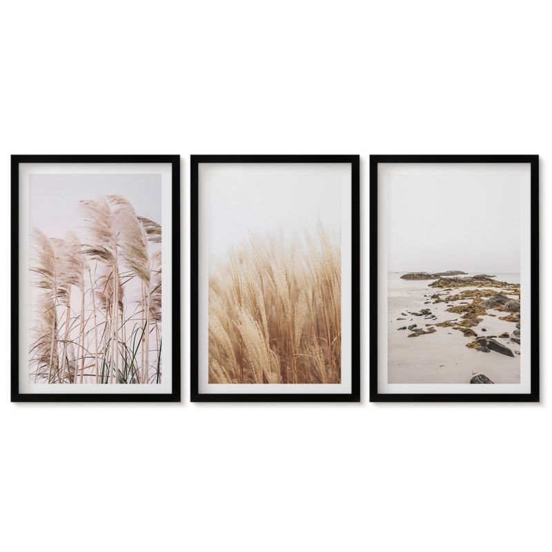 Komplet obrazów czarna rama Tulup 40x60 cm Pola pampas traw i plaża boho Obrazy do kuchni w ramie 1 kpl