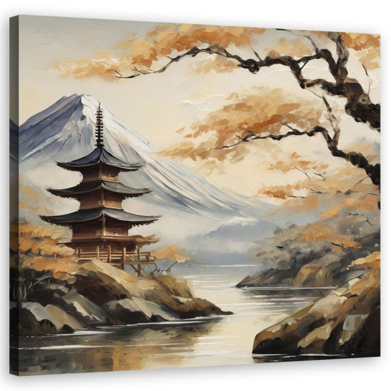 Obraz do salonu sypialni Feeby Japońska pagoda Krajobraz górski 60x60cm 1szt