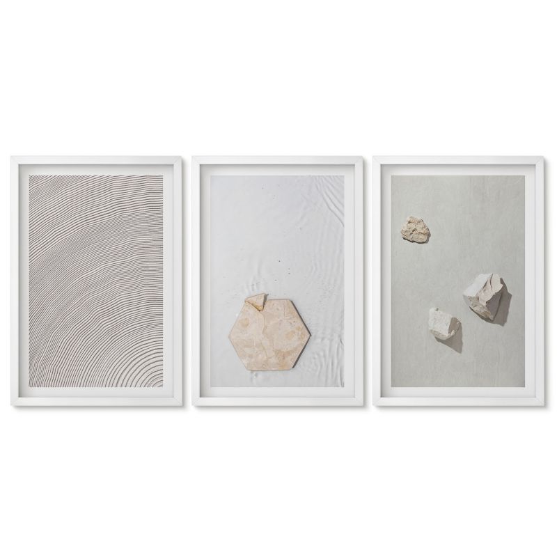 Zestaw 3 obrazów w białej ramie Tulup 40x60 cm Jasne tekstury piasku boho Obrazy do kuchni w ramie 1 kpl