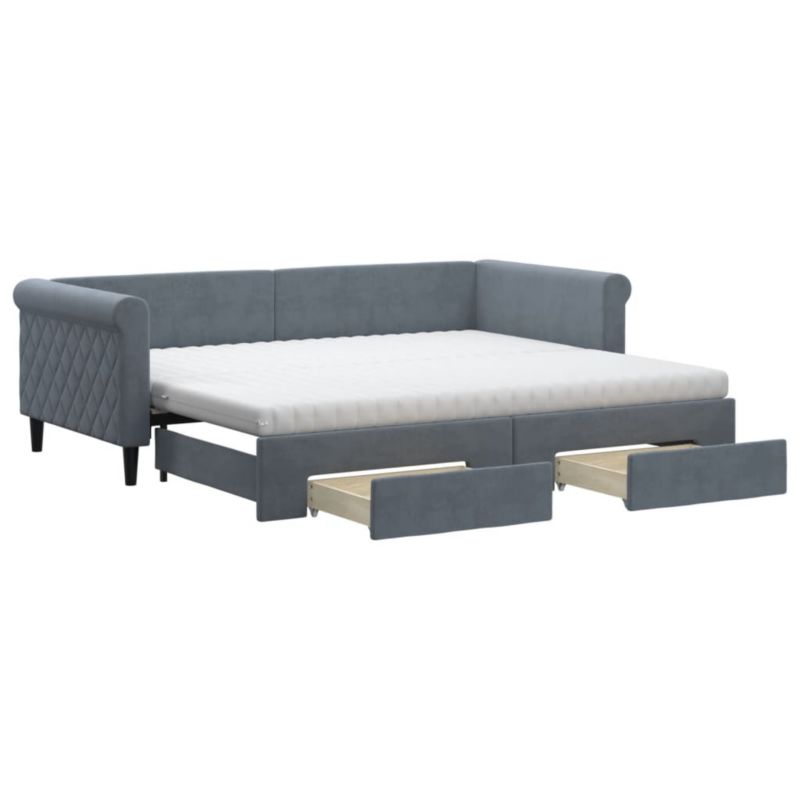 Sofa rozkładana WaszeMeble 90x200 cm Ciemnoszary aksamit z szufladami WM-3197844 1 szt.