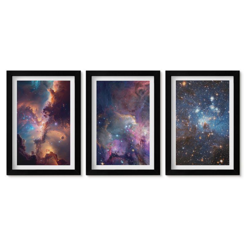 Zestaw 3 obrazów w czarnej ramie Tulup 20x30 cm Kosmiczne pejzaże gwiazd Małe obrazy do kuchni w ramie 1 kpl