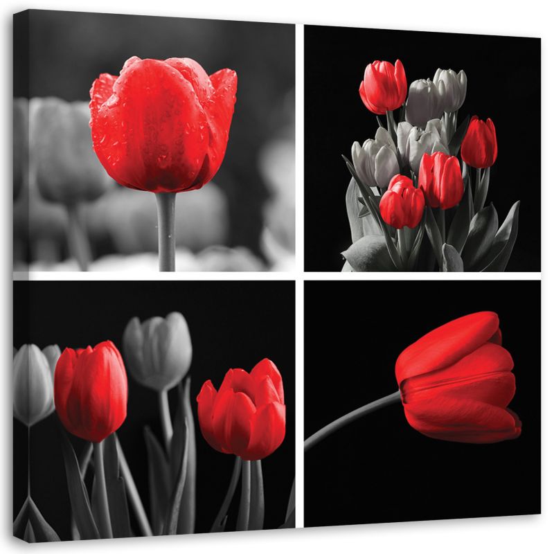 Obraz na płótnie Feeby Zestaw czerwonych tulipanów 40x40cm 1szt