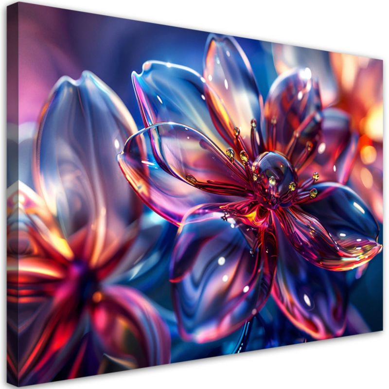 Obraz do salonu sypialni Feeby Modne Błyszczące Szklane Kwiaty 60x40 cm 1szt