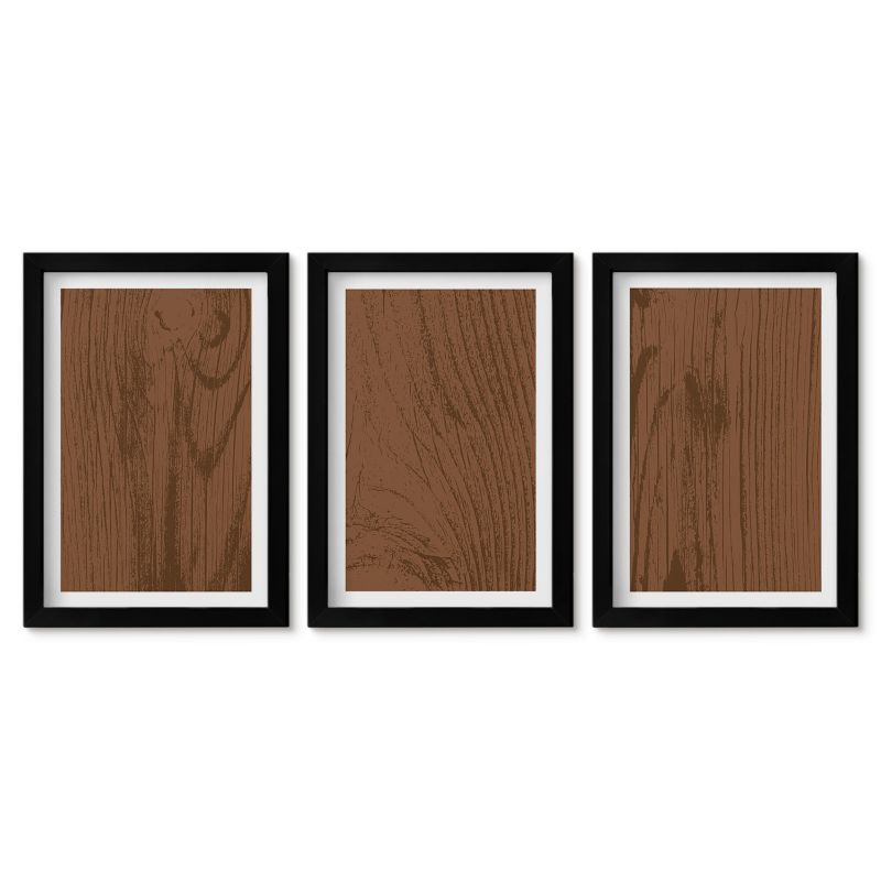 Zestaw 3 obrazów w czarnych ramach Tulup 20x30 cm Drewno tekstura kory minimalizm Małe obrazy do kuchni w ramie 1 kpl