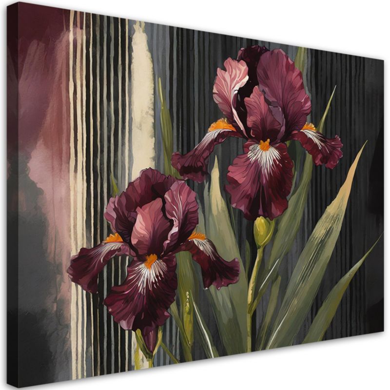 Obraz do salonu sypialni Feeby Irysy Kwiaty Czerwone Botanika 90x60 cm 1szt
