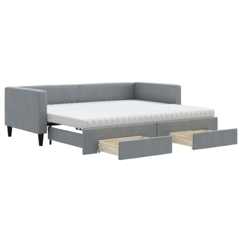 Sofa rozkładana WaszeMeble 90x200 cm Jasnoszary tkanina z szufladami WM-3196632 1 szt.