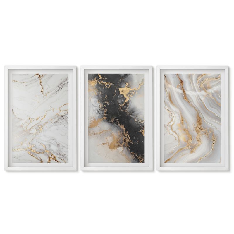 Zestaw 3 obrazów w białych ramach Tulup 40x60 cm Abstrakcyjne białe czarne wzory Obrazy w białej ramie 1 kpl