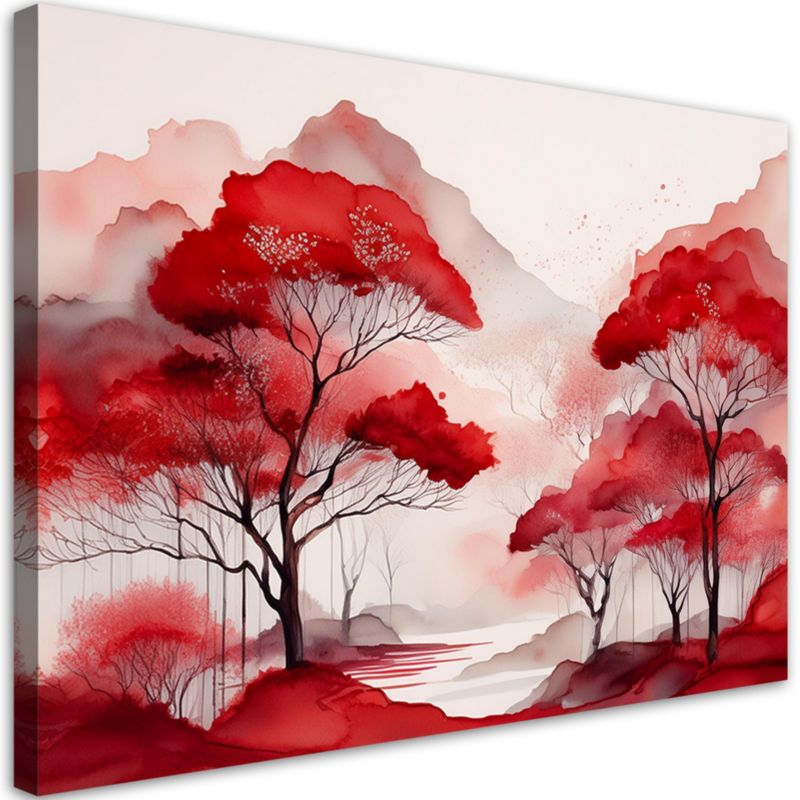 Obraz do salonu sypialni Feeby Czerwony Krajobraz Las Góry 120x80 cm 1szt