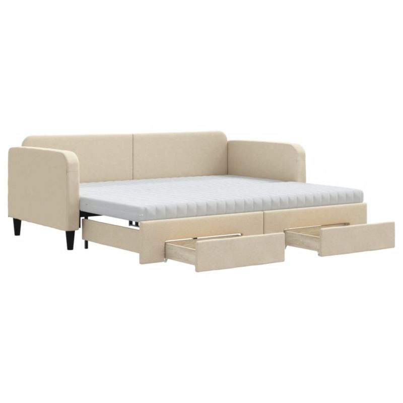 Sofa rozkładana WaszeMeble 90x200 cm Kremowy tkanina z szufladami WM-3196874 1 szt.