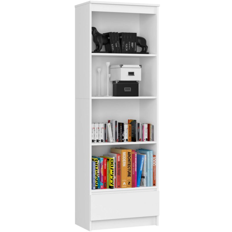 Regał Akord R60 Biały 60 cm façade Blanche mat 1 szuflada kolor Biały mat 4 półki 60x35x180 cm 1 szt.