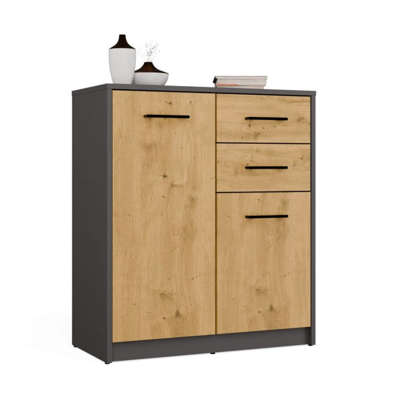 Komoda Topeshop SIMPLO 2D2S Szafka 2 Szuflady 2 Drzwi Do Salonu antracyt dąb artisan 35x85x74 cm 1 szt.