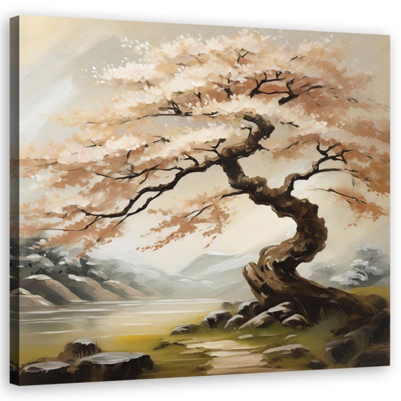 Obraz do salonu sypialni Feeby Bonsai Drzewo Natura Pejzaż Beżowy 30x30cm 1szt