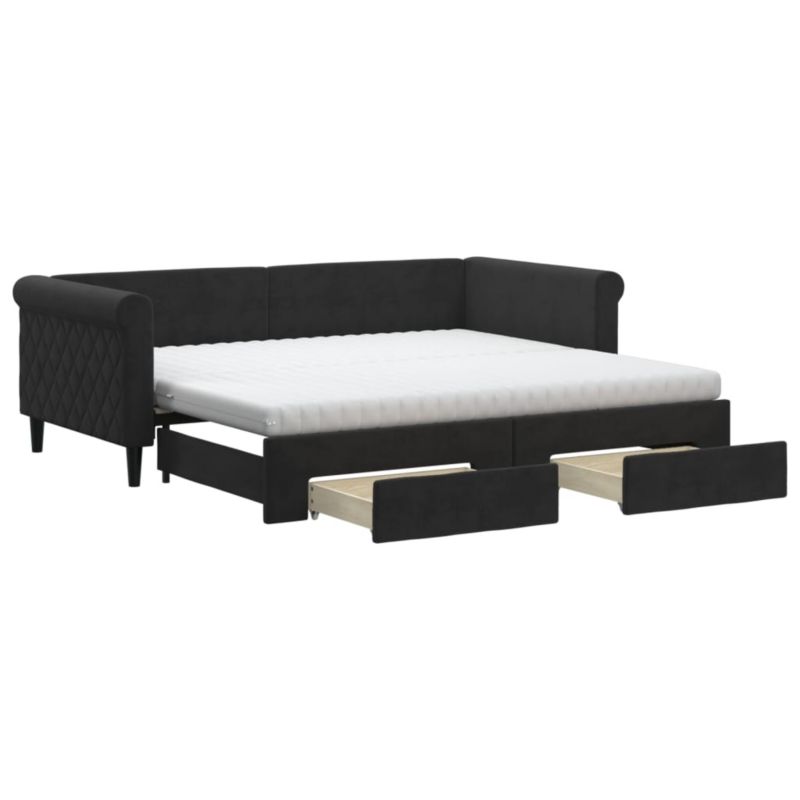 Sofa rozkładana WaszeMeble 90x190 cm Czarny aksamit z szufladami WM-3197858 1 szt.
