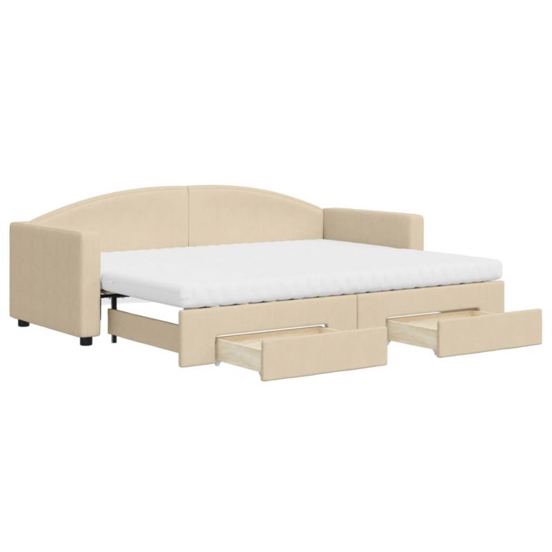Sofa rozkładana WaszeMeble 80x200 cm Kremowy tkanina z szufladami WM-3197241 1 szt.