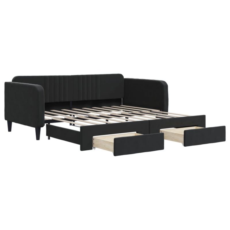 Sofa rozkładana WaszeMeble 90x190 cm Czarny aksamit z szufladami WM-3197126 1 szt.
