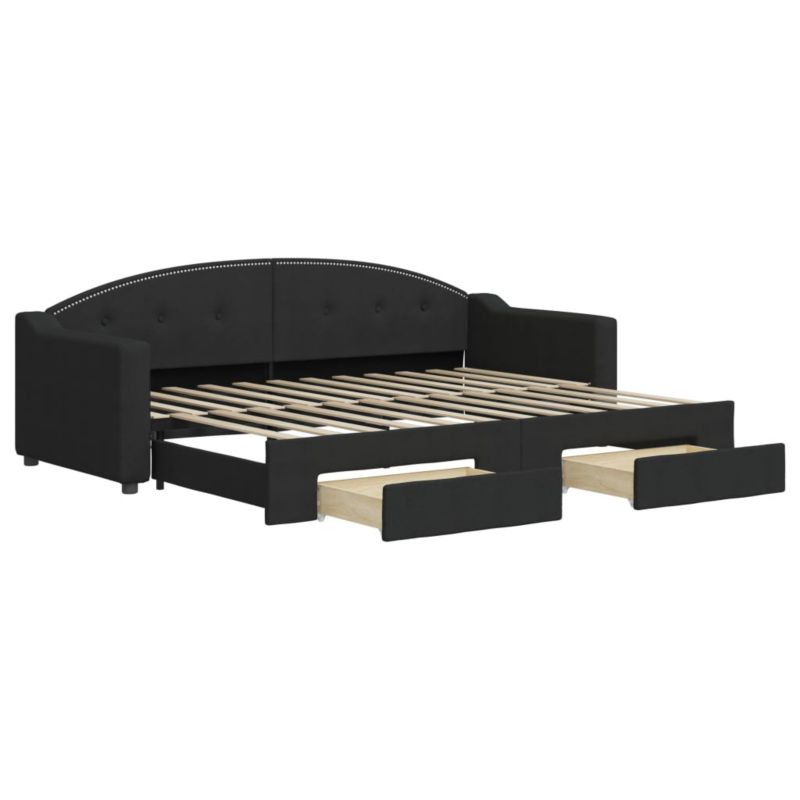Sofa rozkładana WaszeMeble 80x200 cm Czarny tkanina z szufladami WM-3197563 1 szt.