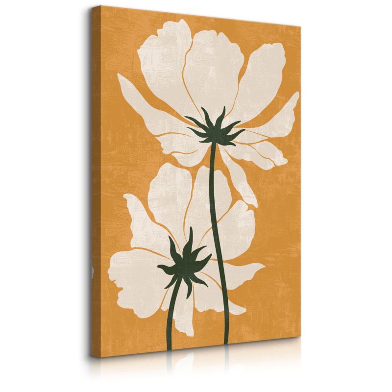Obraz Muralo Do Salonu Białe Kwiaty Liście Natura Styl Boho Minimalizm 50x70 cm 1 szt.