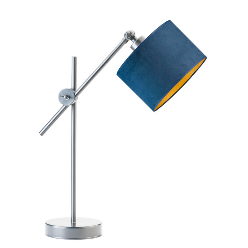 Lampka Nocna Volta Light Factory Modern Abażur Srebrny/Granatowy ze złotem welur Walec 1xE27 1szt.