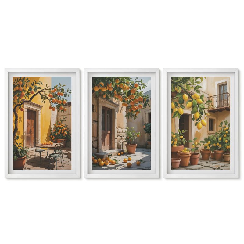 Zestaw 3 obrazów w białych ramach Tulup 40x60 cm Owoce cytrusowe Obrazy do kuchni w ramie 1 kpl