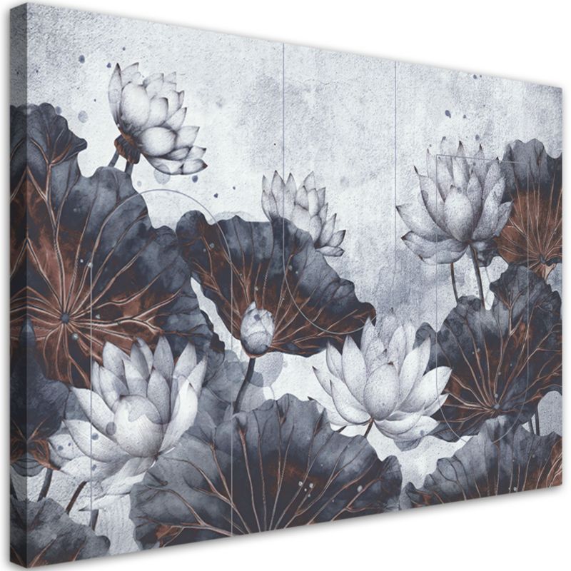 Obraz do salonu sypialni Feeby Kwiaty Lotosu Abstrakcja Beton 90x60 cm 1szt