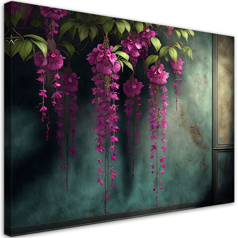 Obraz do salonu sypialni Feeby Wiszące Różowe Kwiaty Beton 100x70 cm 1szt