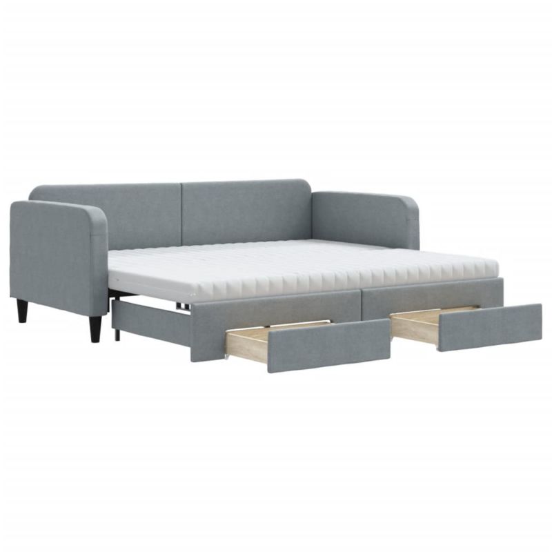 Sofa rozkładana WaszeMeble 90x200 cm Jasnoszary tkanina z szufladami WM-3196870 1 szt.