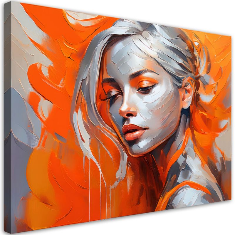 Obraz do salonu sypialni Feeby Portret Kobiety Glamour Pomarańczowy 90x60 cm 1szt