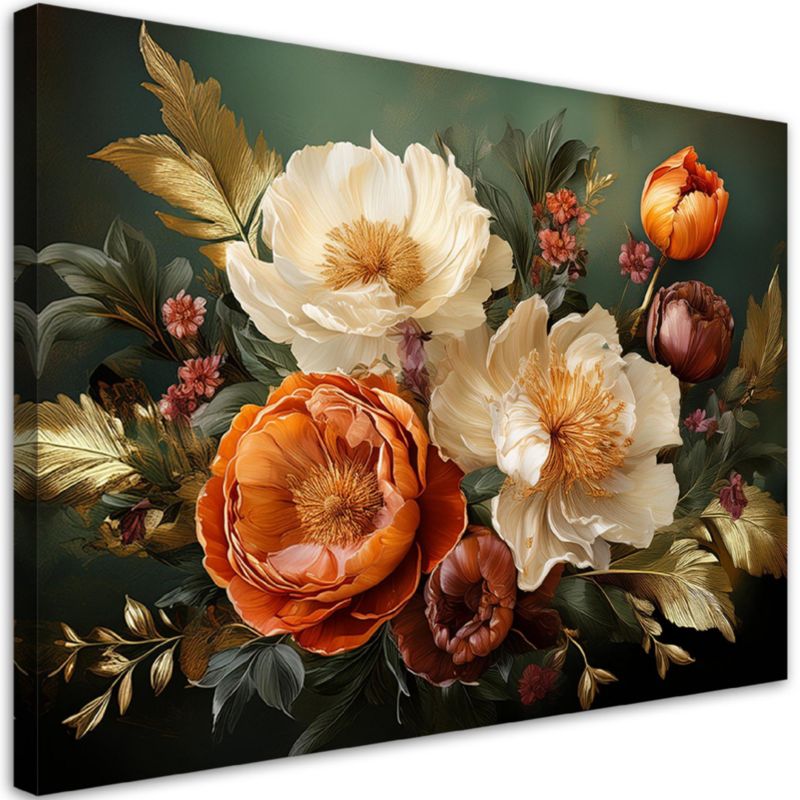 Obraz do salonu sypialni Feeby Kwiaty Liście Retro 90x60 cm 1szt