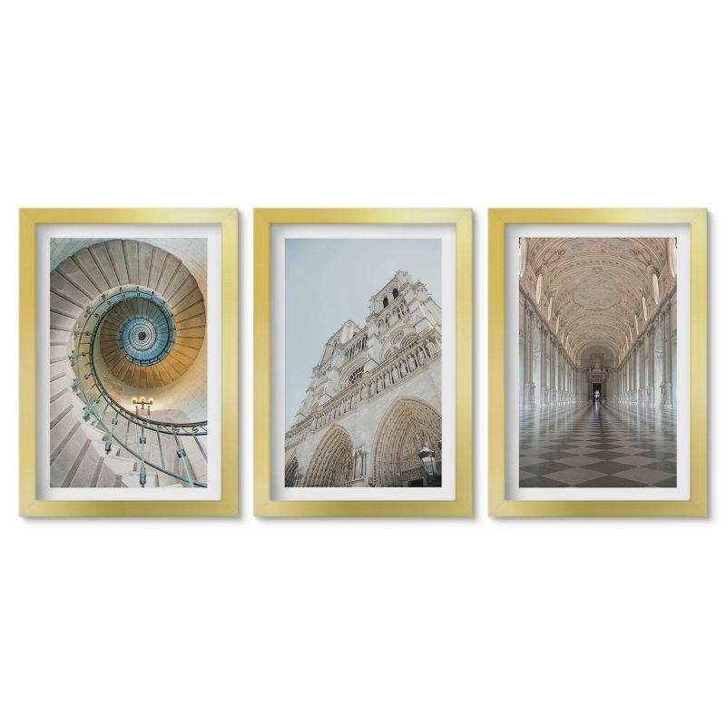 Zestaw 3 obrazów w złotych ramach Tulup 20x30 cm Schody spiralne katedry fasada Małe obrazy do kuchni w ramie 1 kpl