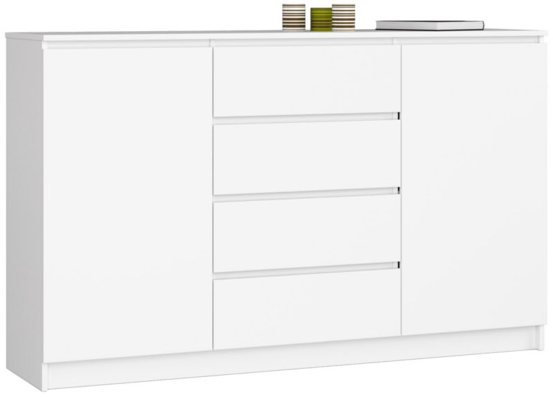 Komoda Akord K160 Biała 160 cm 2 drzwi 4 szuflady kolor Biały mat 4 półki 160x40x99 cm 1 szt.