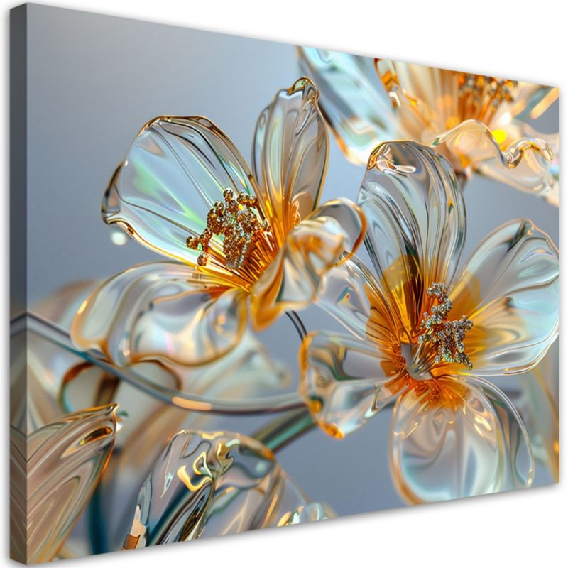 Obraz do salonu sypialni Feeby Diamentowe Szklane Kwiaty Szary 100x70 cm 1szt