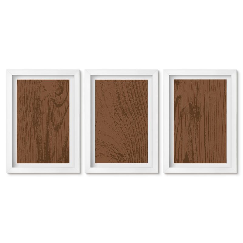 Zestaw 3 obrazów w białych ramach Tulup 20x30 cm Drewno tekstura kory minimalizm Małe obrazy do kuchni w ramie 1 kpl