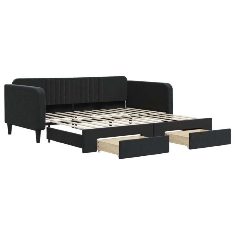 Sofa rozkładana WaszeMeble 100x200 cm Czarny aksamit z szufladami WM-3197122 1 szt.