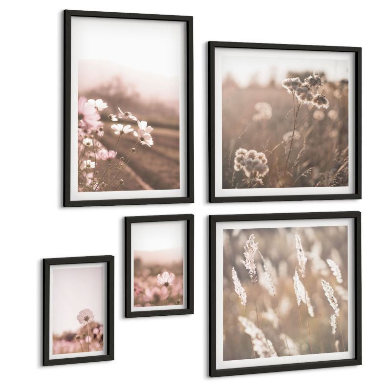 Komplet 5 Obrazów ArtPrintCave (2x50x50+2x20x30+40x60cm) Czarna rama Polne kwiaty na łąkach latem 1 kpl.